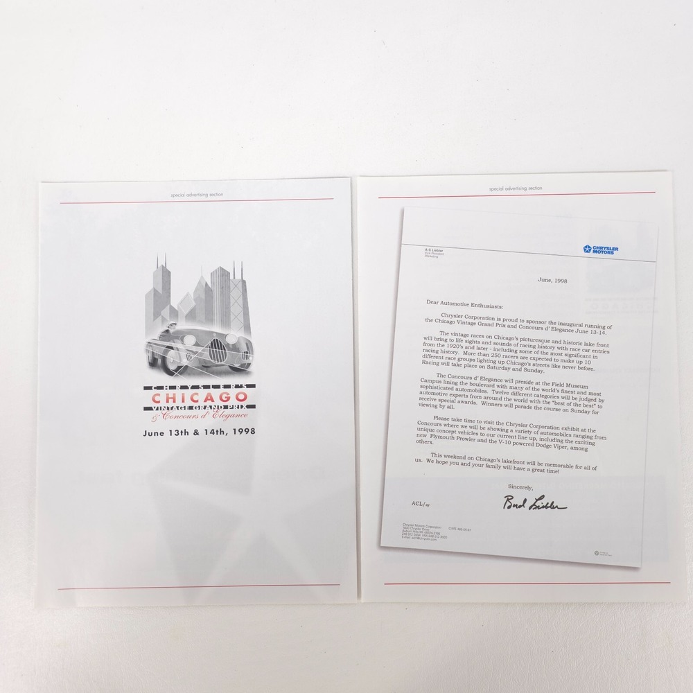 Chrysler Print Ad 2-Page Chicago Concours d'Elegance Grand Prix 1998 Event Promo